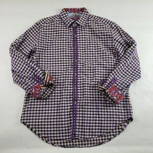 Robert Graham Button Up Shirt Mens Large Purple Flip Cuff Checker Long Sleeve